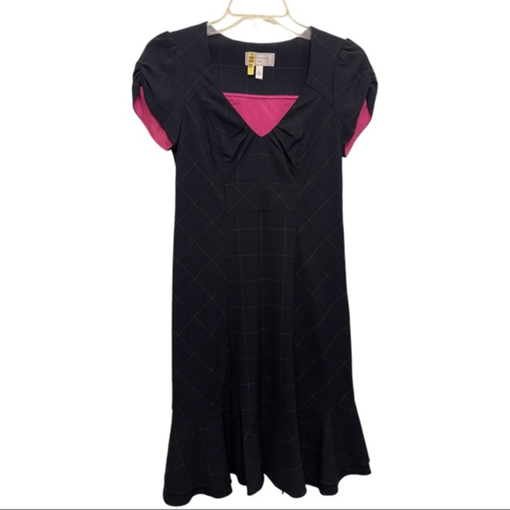 ANTHROPOLOGIE Moulinette SOEURS Dress Sz 2 Black/Pink Windowpane Check